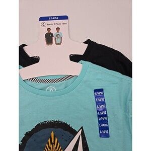 Volcom Boys 2 Pack Large 14/16 Graphic Print T-Shirts - Black and Aqua